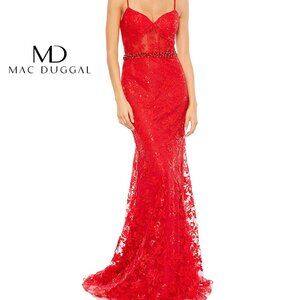 NEW Mac Duggal Gown 12406 Corset‎ Floral Lace Embroidered Dress